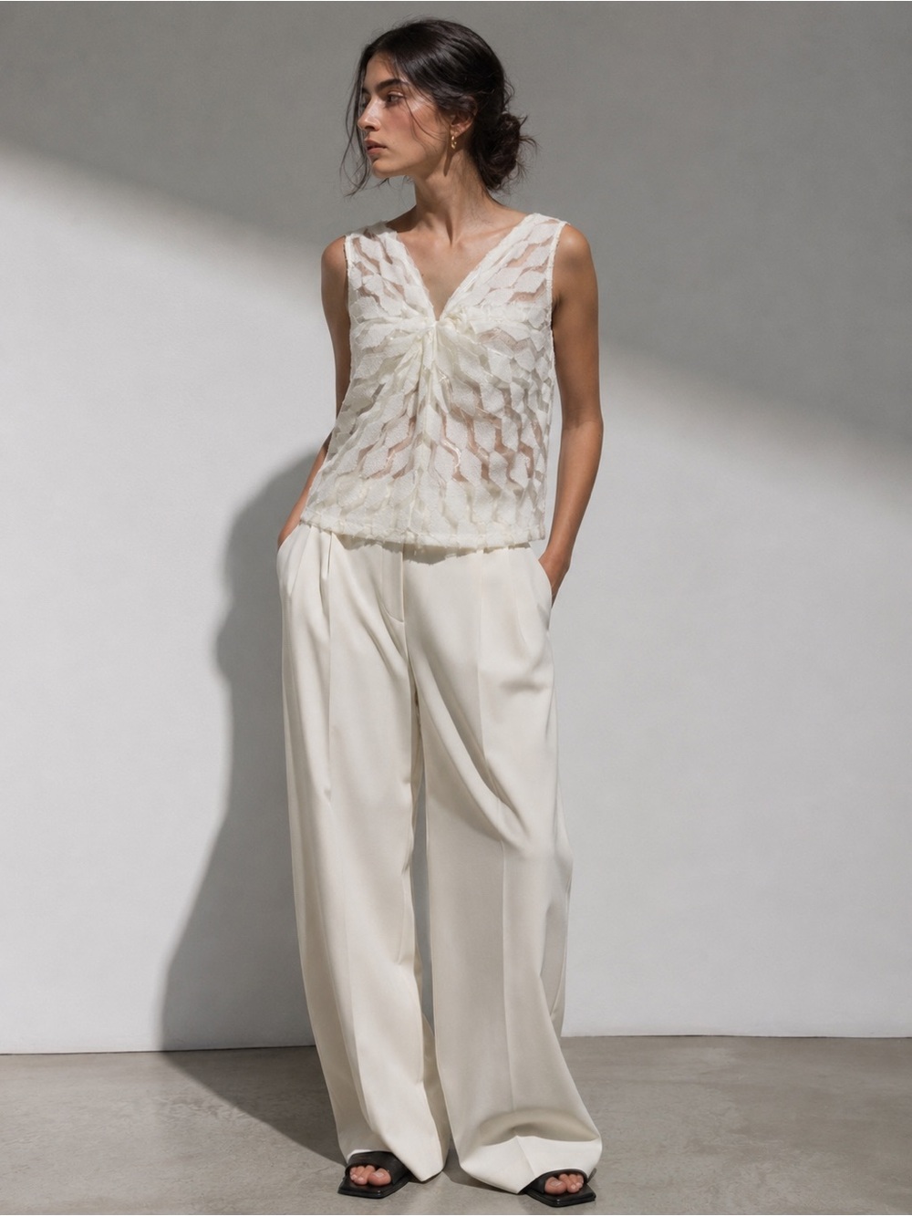 NEW Rachel Comey White Tenor Top Boucle Jacquard V Neck Diamond Pattern $550